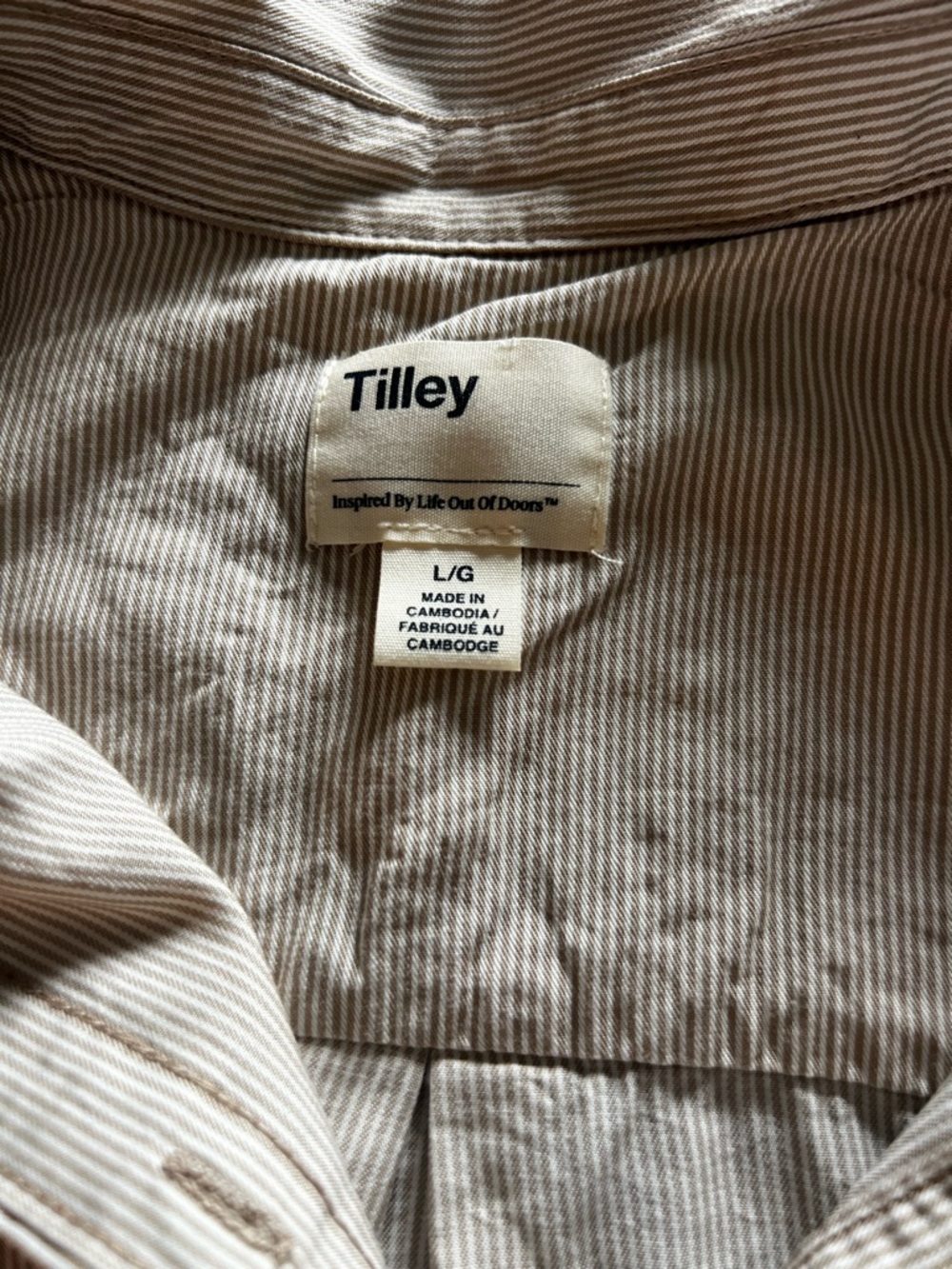Tilley Tencel Cotton Beige Striped Button up Short Sleeve Outdoor Camp Shirt-L - Picture 3 of 10